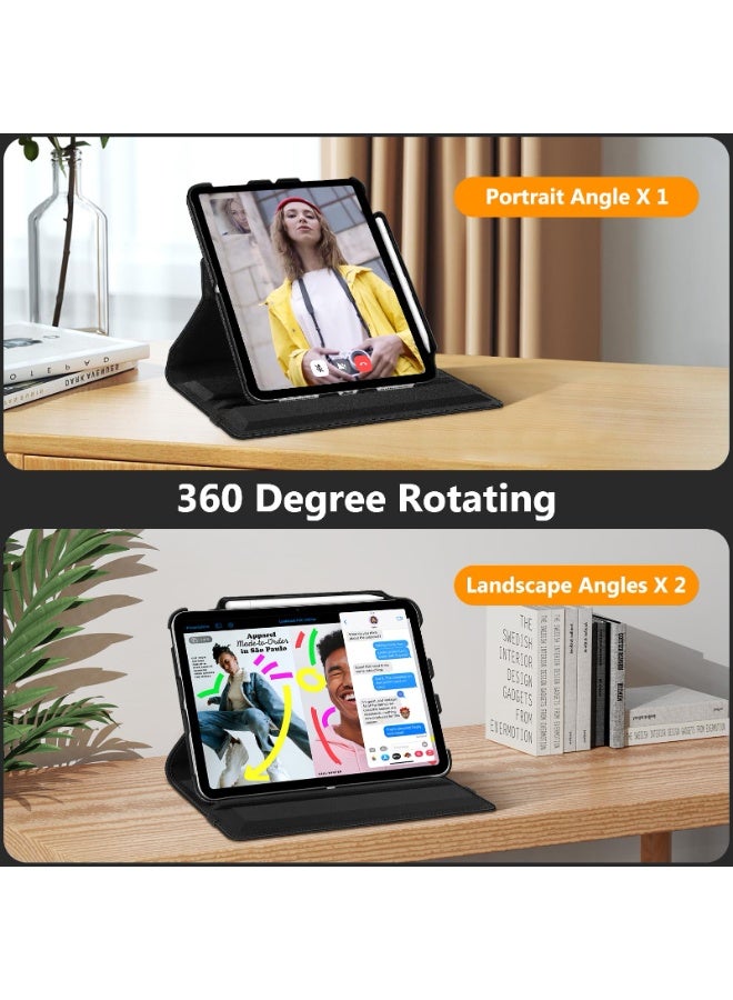 لـ iPad 2025 (11th) 11 بوصة / 2022 (10th) 10.9 بوصة غطاء القضية ، وقف زاوية متعددة + 363 قوس دوار + غطاء واقي رقيق جلدي مقاوم للصدمات ، أسود - Image 5